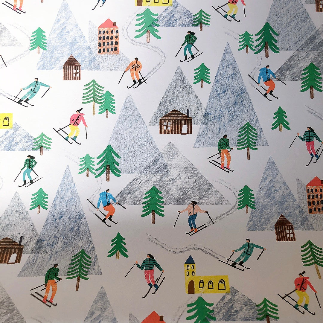 クリスマスラッピング 雪山とスキーヤー柄
